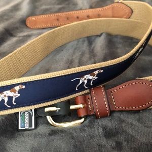 Sporting Dog Navy & Leather Tab Belt, Size 36